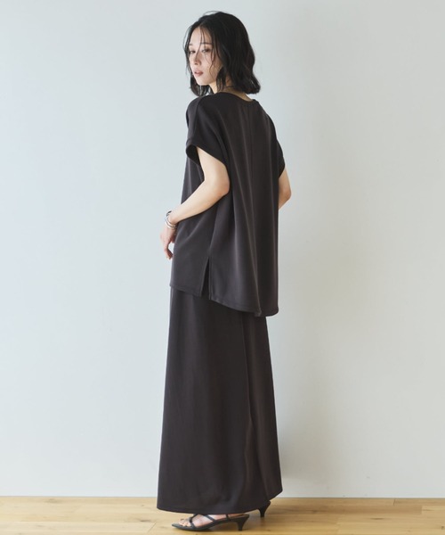 Doux archives（ドゥアルシーヴ）の「【セットアップ対応】多機能ソフトリブフレンチスリーブトップス（Tシャツ/カットソー・レディース・チャコールグレー/キャメル/アイボリー・FREE）」の22枚目の写真