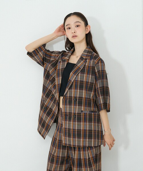 NOMINE（ノミネ）の「【セットアップ対応】ハーフスリーブ チェック ジャケット（テーラードジャケット・レディース・ブラウン/ダークネイビー・フリー）」の9枚目の写真