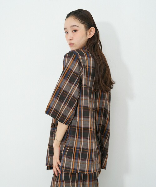 NOMINE（ノミネ）の「【セットアップ対応】ハーフスリーブ チェック ジャケット（テーラードジャケット・レディース・ブラウン/ダークネイビー・フリー）」の11枚目の写真