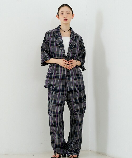 NOMINE（ノミネ）の「【セットアップ対応】ハーフスリーブ チェック ジャケット（テーラードジャケット・レディース・ブラウン/ダークネイビー・フリー）」の13枚目の写真