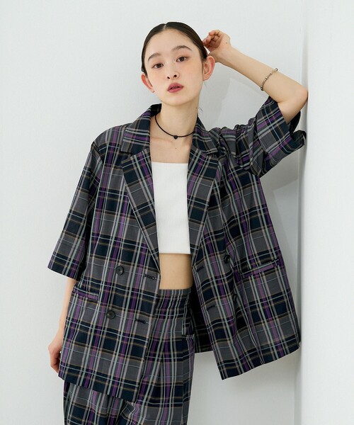 NOMINE（ノミネ）の「【セットアップ対応】ハーフスリーブ チェック ジャケット（テーラードジャケット・レディース・ブラウン/ダークネイビー・フリー）」の19枚目の写真