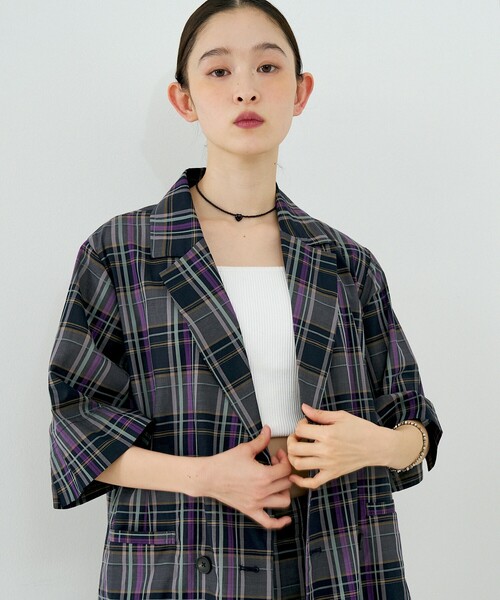 NOMINE（ノミネ）の「【セットアップ対応】ハーフスリーブ チェック ジャケット（テーラードジャケット・レディース・ブラウン/ダークネイビー・フリー）」の20枚目の写真