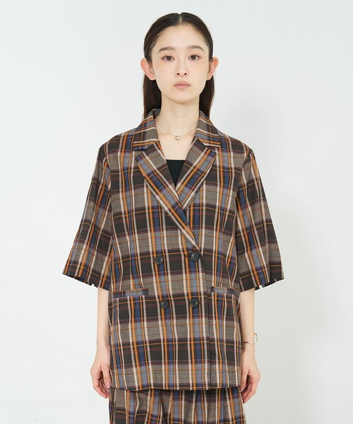 NOMINE（ノミネ）の「【セットアップ対応】ハーフスリーブ チェック ジャケット（テーラードジャケット・レディース・ブラウン/ダークネイビー・フリー）」の21枚目の写真