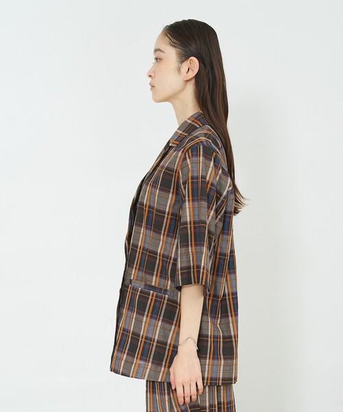NOMINE（ノミネ）の「【セットアップ対応】ハーフスリーブ チェック ジャケット（テーラードジャケット・レディース・ブラウン/ダークネイビー・フリー）」の22枚目の写真