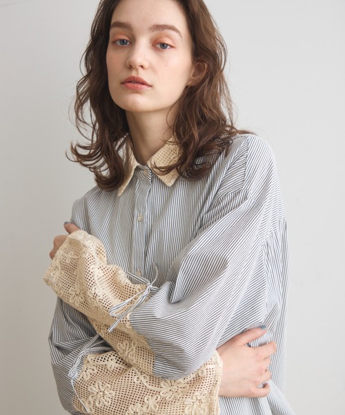 Crisp(クリスプ)の「フラワーメッシュオーバーシャツ(シャツ/ブラウス・レディース・グリーン/ブラック/オフホワイト・FREE)」の1枚目の写真