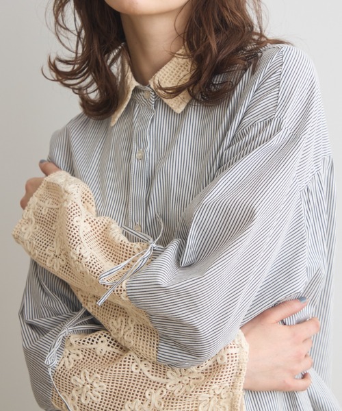 Crisp(クリスプ)の「フラワーメッシュオーバーシャツ(シャツ/ブラウス・レディース・グリーン/ブラック/オフホワイト・FREE)」の15枚目の写真