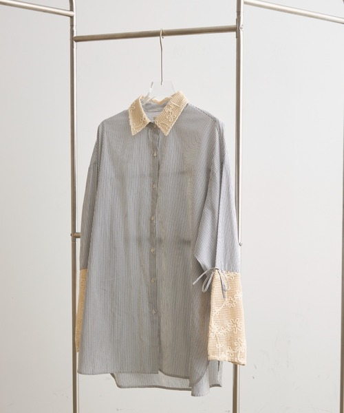 Crisp(クリスプ)の「フラワーメッシュオーバーシャツ(シャツ/ブラウス・レディース・グリーン/ブラック/オフホワイト・FREE)」の10枚目の写真