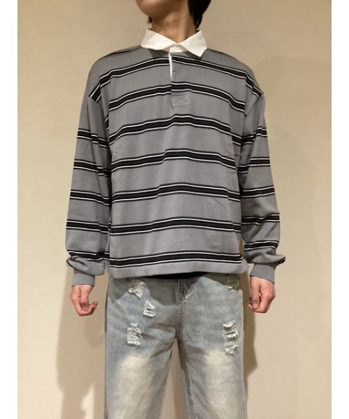 Bling Leads(ブリングリーズ)の「【Bls】【Bling Leads】ボーダーラガーシャツ ニット(ニット/セーター・メンズ・ワイン/ネイビー/サックスブルー/グレー/ベージュ/ブラック・FREE)」の3枚目の写真