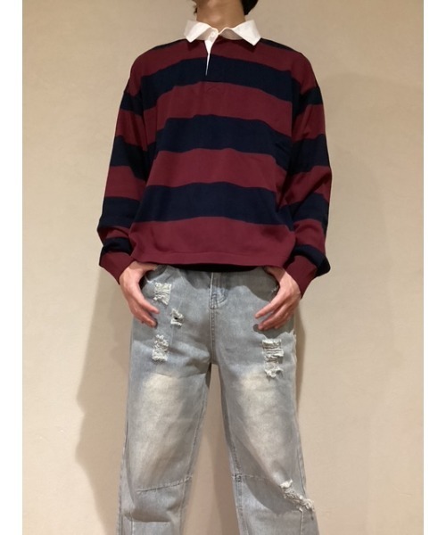 Bling Leads(ブリングリーズ)の「【Bls】【Bling Leads】ボーダーラガーシャツ ニット(ニット/セーター・メンズ・ワイン/ネイビー/サックスブルー/グレー/ベージュ/ブラック・FREE)」の6枚目の写真