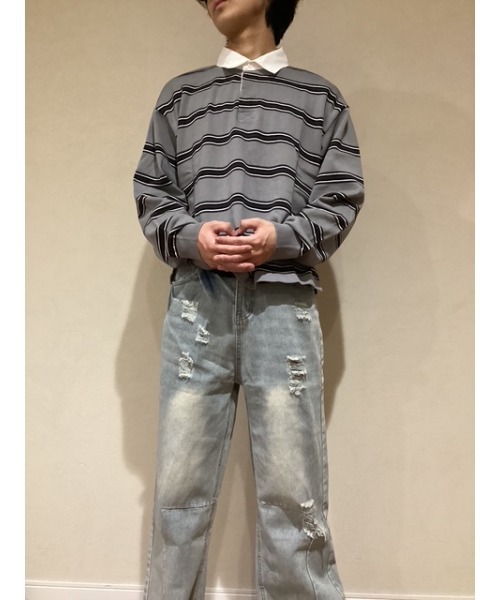 Bling Leads(ブリングリーズ)の「【Bls】【Bling Leads】ボーダーラガーシャツ ニット(ニット/セーター・メンズ・ワイン/ネイビー/サックスブルー/グレー/ベージュ/ブラック・FREE)」の7枚目の写真