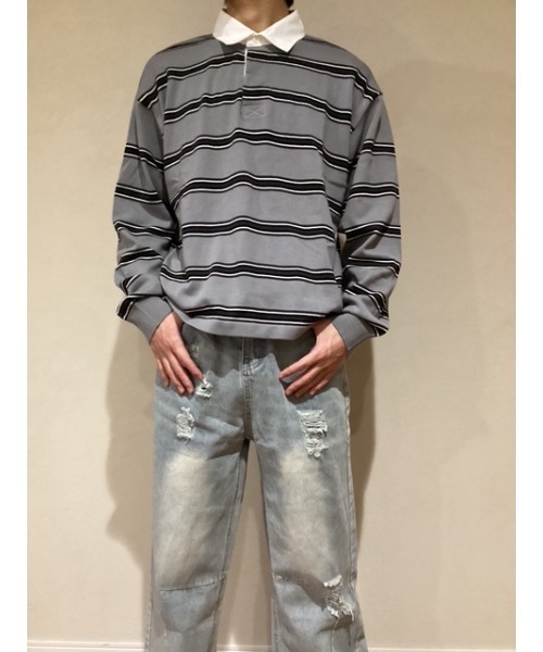 Bling Leads(ブリングリーズ)の「【Bls】【Bling Leads】ボーダーラガーシャツ ニット(ニット/セーター・メンズ・ワイン/ネイビー/サックスブルー/グレー/ベージュ/ブラック・FREE)」の8枚目の写真