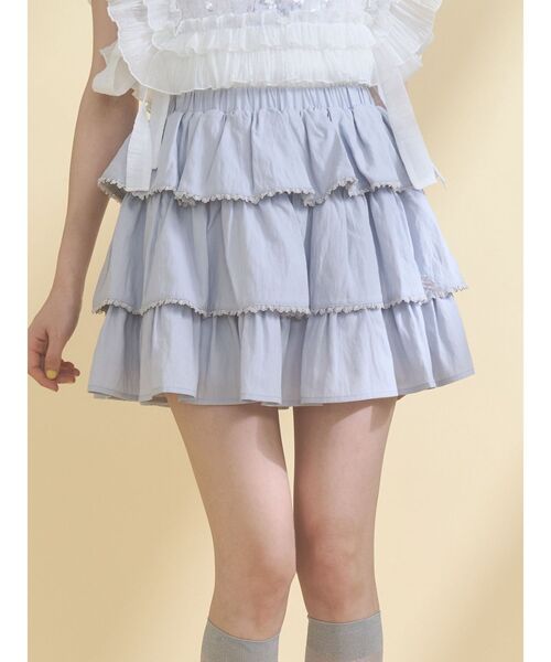 merry jenny（メリージェニー）の「ソフトレースティアードミニスカート（スカート・レディース・ネイビー/ピンク/ブルー・FREE）」の3枚目の写真