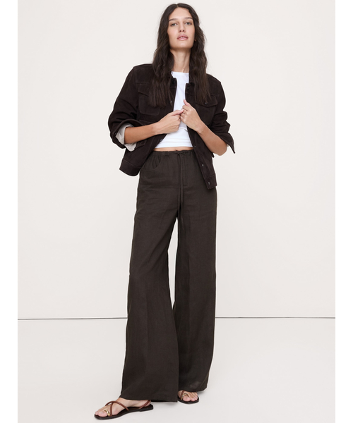 Banana Republic(バナナリパブリック)の「スタジオ ワイドレッグ ドローストリング リネン パンツ(その他パンツ・レディース・ブラウン/ベージュ/ブルー・S/M/L/XS)」の4枚目の写真