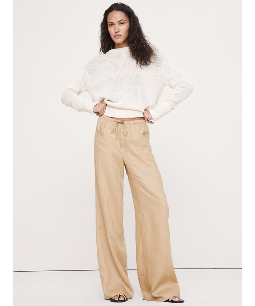 Banana Republic(バナナリパブリック)の「スタジオ ワイドレッグ ドローストリング リネン パンツ(その他パンツ・レディース・ブラウン/ベージュ/ブルー・S/M/L/XS)」の6枚目の写真