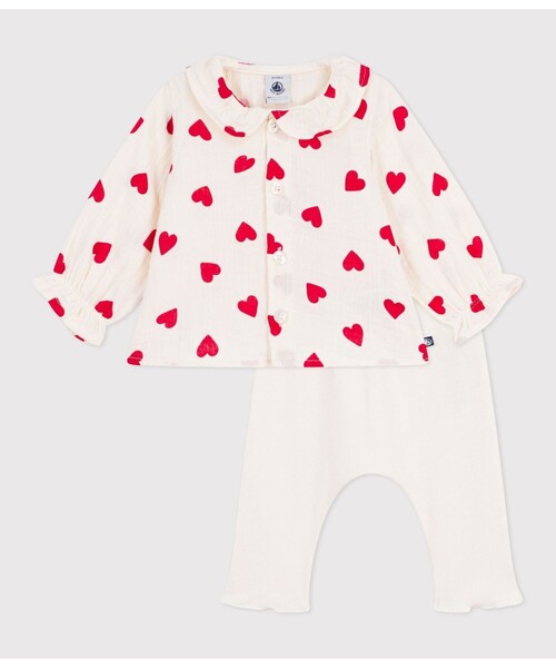 PETIT BATEAU（プチバトー）の「ハートプリント ベビー２点セット（シャツ/ブラウス・キッズ・その他1・6MONTH/18MONTH）」の2枚目の写真