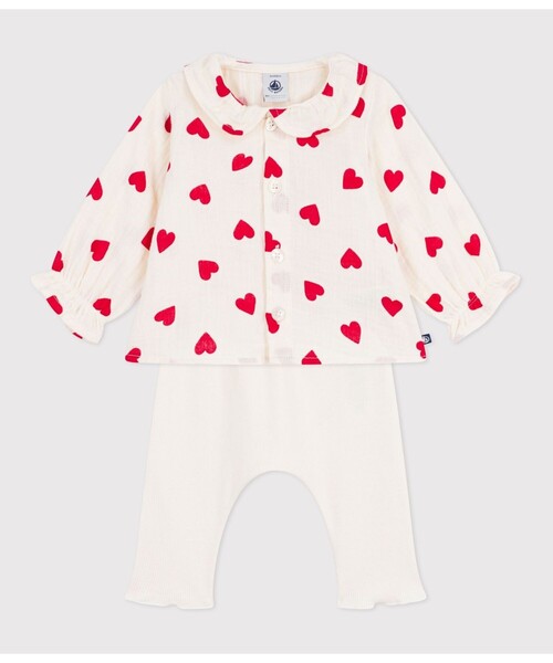 PETIT BATEAU（プチバトー）の「ハートプリント ベビー２点セット（シャツ/ブラウス・キッズ・その他1・6MONTH/18MONTH）」の3枚目の写真