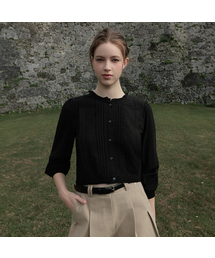 Round Neck Frill Blouse [Black]