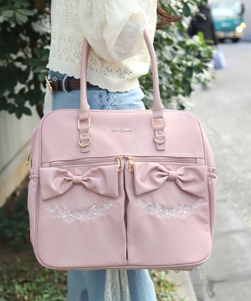 axes femme（アクシーズファム）の「撥水ナイロンＷリボンボストン（ボストンバッグ・レディース・ピンク/ブラック・FREE）」の2枚目の写真