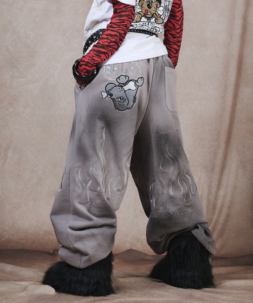 GALFY(ガルフィー)の「【GALFY/ガルフィー】ファイヤーピカピカ汚れたパンツ(スウェットパンツ・メンズ・ブラック/グレイッシュベージュ/ホワイト・XL/L/M)」の3枚目の写真