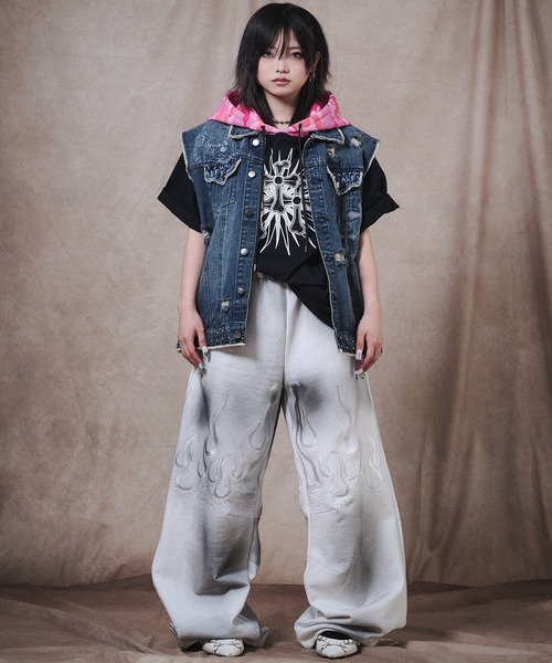 GALFY(ガルフィー)の「【GALFY/ガルフィー】ファイヤーピカピカ汚れたパンツ(スウェットパンツ・メンズ・ブラック/グレイッシュベージュ/ホワイト・XL/L/M)」の17枚目の写真