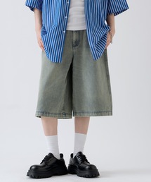 12oz デニム ワイド ハーフパンツ