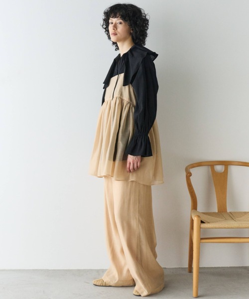 Libra Cue(リブラ キュー)の「シアーワイドパンツ(その他パンツ・レディース・ベージュ/ブラック・FREE)」の17枚目の写真