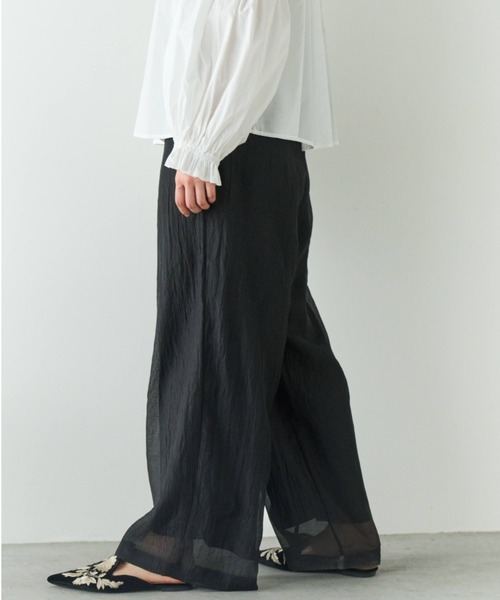 Libra Cue(リブラ キュー)の「シアーワイドパンツ(その他パンツ・レディース・ベージュ/ブラック・FREE)」の9枚目の写真