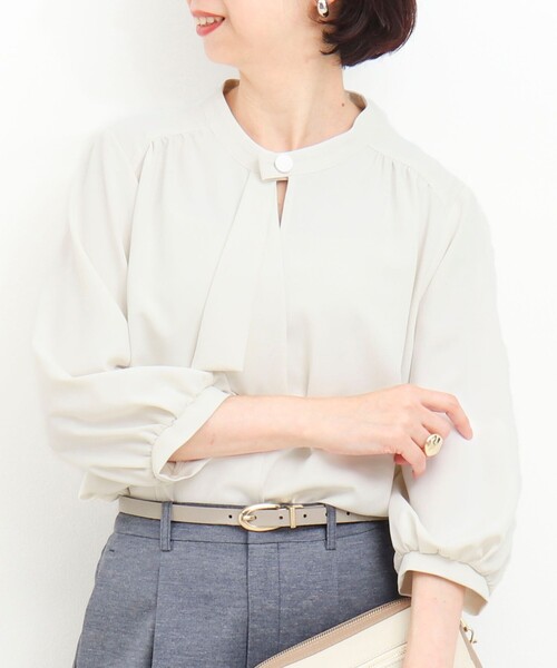 MICO COULIER（ミコクリエ）の「エラスティックカルゼブラウス（シャツ/ブラウス・レディース・サックスブルー/オフホワイト/ネイビー/ピンク・38）」の6枚目の写真