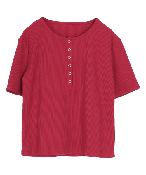 titivate(ティティベイト)の「機能性リブカットソーヘンリーネックトップス(Tシャツ/カットソー・レディース・レッド/ライトグレー/ネイビー/ブラック/オフホワイト/ライトイエロー・L/M/S)」の17枚目の写真