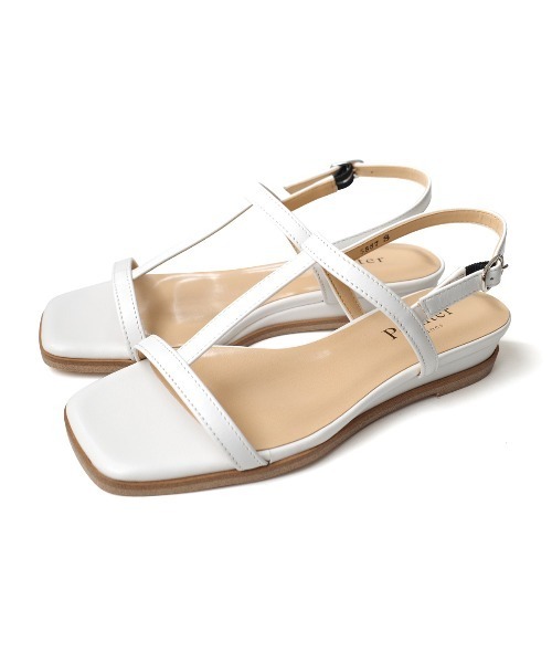 Pointer(shoes)(ポインター)の「【本革・日本製】 ストラップ ウエッジソール スクエアトゥ バックストラップ サンダル(サンダル・レディース・シルバー/オフホワイト/ブラック/その他・L/LL/M/S)」の2枚目の写真