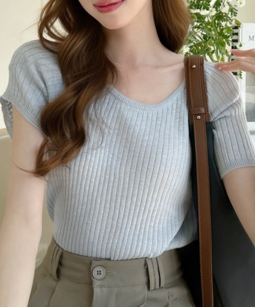 Ada.（エイダ）の「バックパンチアウト ラグラン半袖サマーニット（ニット/セーター・レディース・ホワイト/ブルー/ライトイエロー/ブラック・FREE）」の16枚目の写真