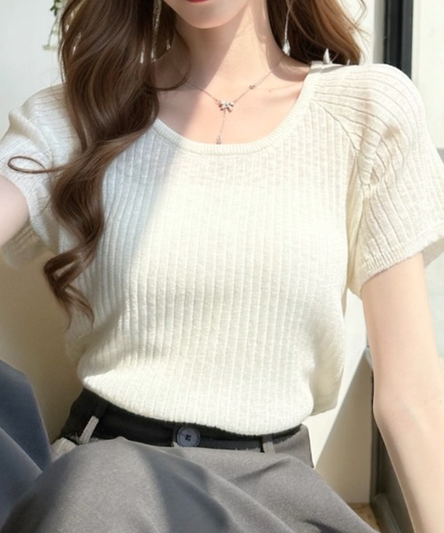 Ada.（エイダ）の「バックパンチアウト ラグラン半袖サマーニット（ニット/セーター・レディース・ホワイト/ブルー/ライトイエロー/ブラック・FREE）」の6枚目の写真