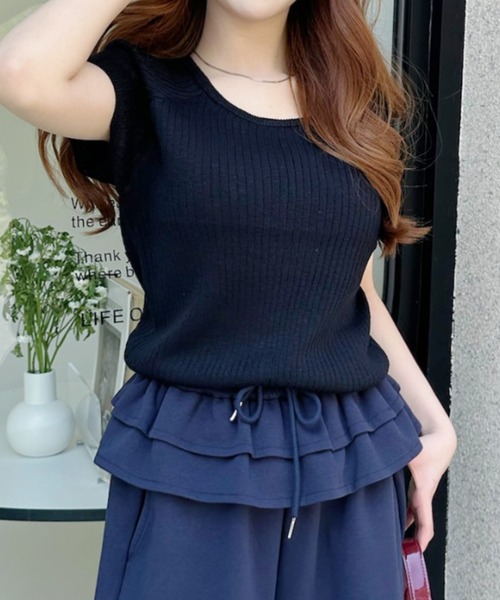 Ada.（エイダ）の「バックパンチアウト ラグラン半袖サマーニット（ニット/セーター・レディース・ホワイト/ブルー/ライトイエロー/ブラック・FREE）」の18枚目の写真