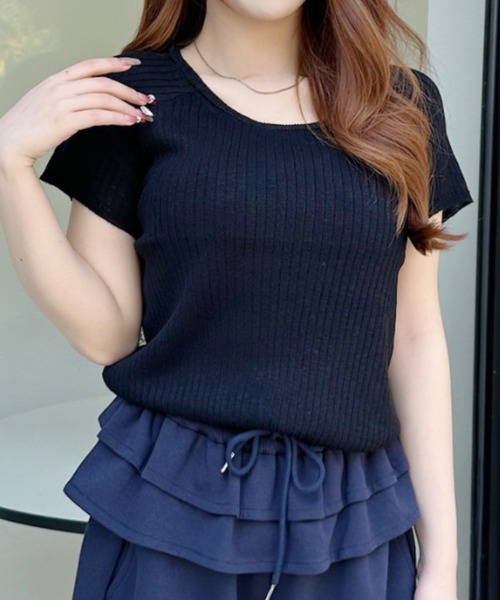 Ada.（エイダ）の「バックパンチアウト ラグラン半袖サマーニット（ニット/セーター・レディース・ホワイト/ブルー/ライトイエロー/ブラック・FREE）」の19枚目の写真