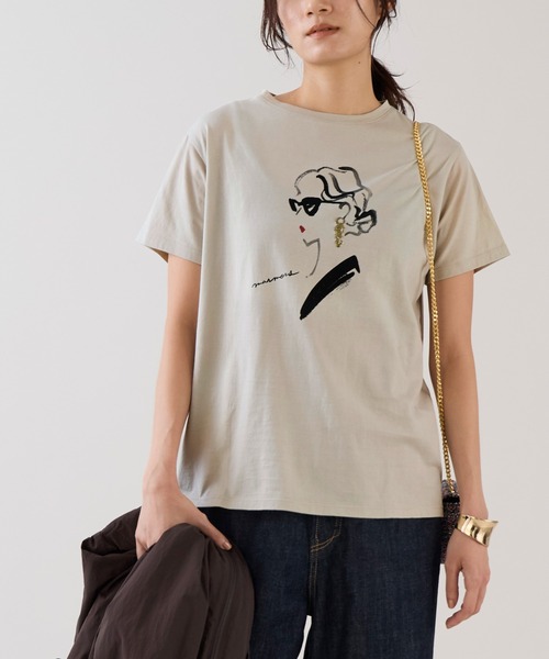 marmors(マルモア)の「【marmors】イヤリングイラストTシャツ(Tシャツ/カットソー・レディース・ベージュ/ホワイト・36)」の2枚目の写真