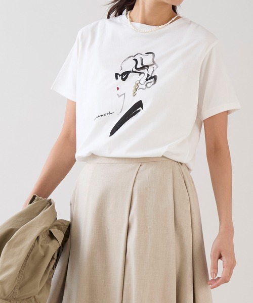 marmors(マルモア)の「【marmors】イヤリングイラストTシャツ(Tシャツ/カットソー・レディース・ベージュ/ホワイト・36)」の3枚目の写真