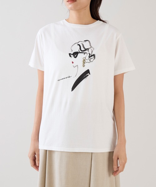 marmors(マルモア)の「【marmors】イヤリングイラストTシャツ(Tシャツ/カットソー・レディース・ベージュ/ホワイト・36)」の10枚目の写真