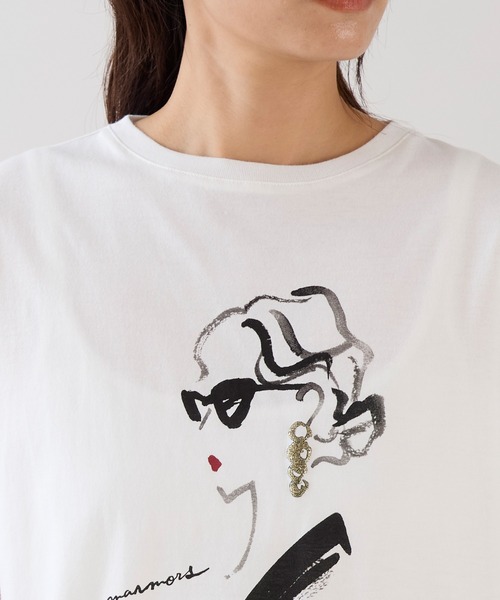 marmors(マルモア)の「【marmors】イヤリングイラストTシャツ(Tシャツ/カットソー・レディース・ベージュ/ホワイト・36)」の13枚目の写真
