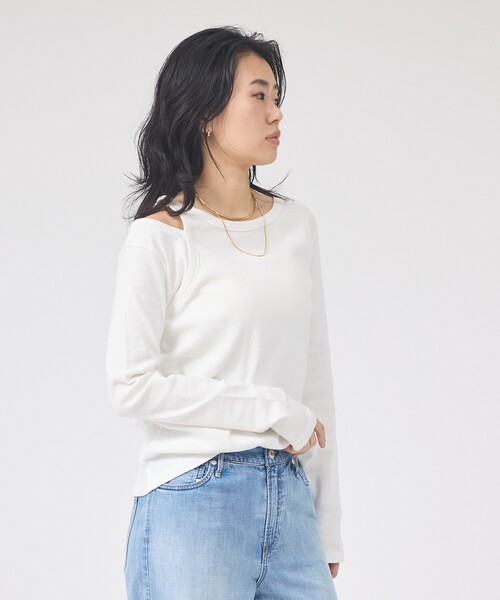 Rouge vif（ルージュヴィフ）の「【IRONING/アイロニング】アシンメトリーロングスリーブTシャツ/ロンT/カットソー（Tシャツ/カットソー・レディース・ホワイト/チャコールグレー・フリー）」の5枚目の写真