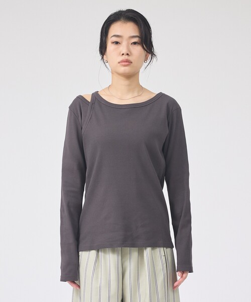 Rouge vif（ルージュヴィフ）の「【IRONING/アイロニング】アシンメトリーロングスリーブTシャツ/ロンT/カットソー（Tシャツ/カットソー・レディース・ホワイト/チャコールグレー・フリー）」の15枚目の写真