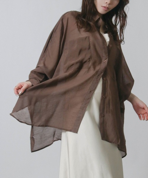 NYLAUS(ナイラス)の「【SG】シアーオーバーサイズドルマンシャツ 長袖シアーシャツ(シャツ/ブラウス・レディース・ブラック/グレイッシュベージュ/オフホワイト/ブラウン・M)」の1枚目の写真