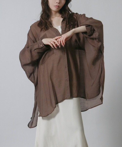 NYLAUS(ナイラス)の「【SG】シアーオーバーサイズドルマンシャツ 長袖シアーシャツ(シャツ/ブラウス・レディース・ブラック/グレイッシュベージュ/オフホワイト/ブラウン・M)」の5枚目の写真