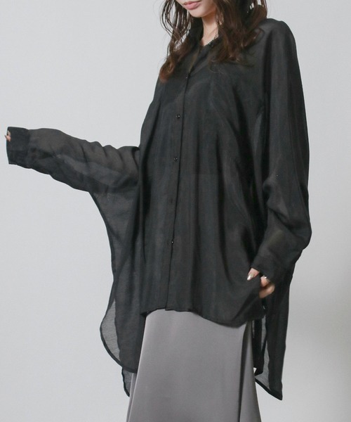 NYLAUS(ナイラス)の「【SG】シアーオーバーサイズドルマンシャツ 長袖シアーシャツ(シャツ/ブラウス・レディース・ブラック/グレイッシュベージュ/オフホワイト/ブラウン・M)」の8枚目の写真