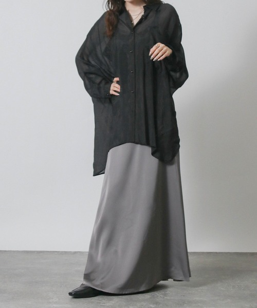 NYLAUS(ナイラス)の「【SG】シアーオーバーサイズドルマンシャツ 長袖シアーシャツ(シャツ/ブラウス・レディース・ブラック/グレイッシュベージュ/オフホワイト/ブラウン・M)」の12枚目の写真