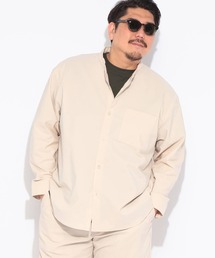 シャツ 長袖 メンズ 大きいサイズ NEO LINEN 無地 バンドカラー B&T CLUB (ビーアンドティークラブ)