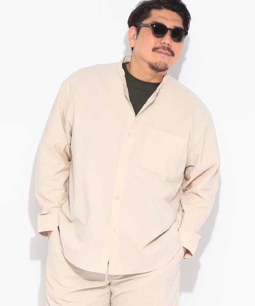 B&T CLUB(ビーティークラブ)の「シャツ 長袖 メンズ 大きいサイズ NEO LINEN 無地 バンドカラー B&T CLUB (ビーアンドティークラブ)(シャツ/ブラウス・メンズ・ベージュ/ネイビー・X2(4L~5L)/X1(3L~4L)/X3(6L~7L))」の1枚目の写真