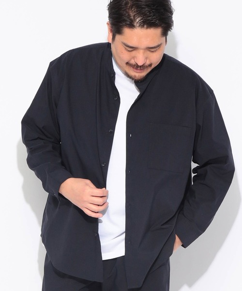 B&T CLUB(ビーティークラブ)の「シャツ 長袖 メンズ 大きいサイズ NEO LINEN 無地 バンドカラー B&T CLUB (ビーアンドティークラブ)(シャツ/ブラウス・メンズ・ベージュ/ネイビー・X2(4L~5L)/X1(3L~4L)/X3(6L~7L))」の2枚目の写真