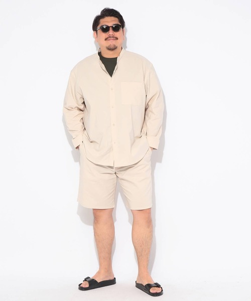 B&T CLUB(ビーティークラブ)の「シャツ 長袖 メンズ 大きいサイズ NEO LINEN 無地 バンドカラー B&T CLUB (ビーアンドティークラブ)(シャツ/ブラウス・メンズ・ベージュ/ネイビー・X2(4L~5L)/X1(3L~4L)/X3(6L~7L))」の10枚目の写真