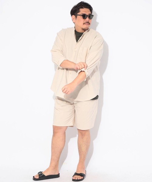 B&T CLUB(ビーティークラブ)の「シャツ 長袖 メンズ 大きいサイズ NEO LINEN 無地 バンドカラー B&T CLUB (ビーアンドティークラブ)(シャツ/ブラウス・メンズ・ベージュ/ネイビー・X2(4L~5L)/X1(3L~4L)/X3(6L~7L))」の14枚目の写真