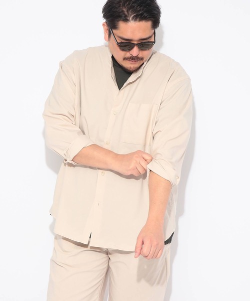 B&T CLUB(ビーティークラブ)の「シャツ 長袖 メンズ 大きいサイズ NEO LINEN 無地 バンドカラー B&T CLUB (ビーアンドティークラブ)(シャツ/ブラウス・メンズ・ベージュ/ネイビー・X2(4L~5L)/X1(3L~4L)/X3(6L~7L))」の8枚目の写真